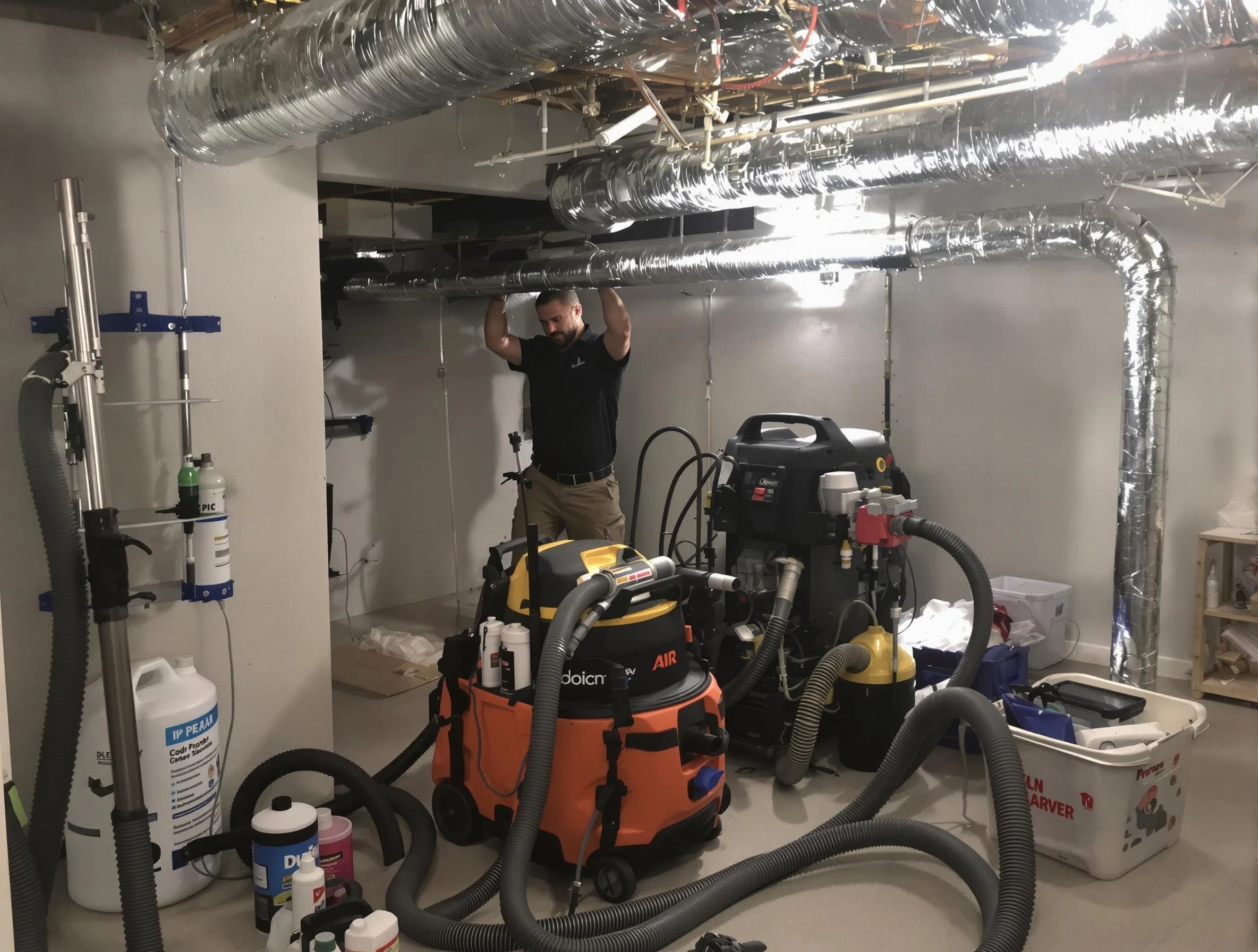 Peachtree City Air Duct Cleaning specialist performing professional mold removal from air ducts using safety equipment in Peachtree City