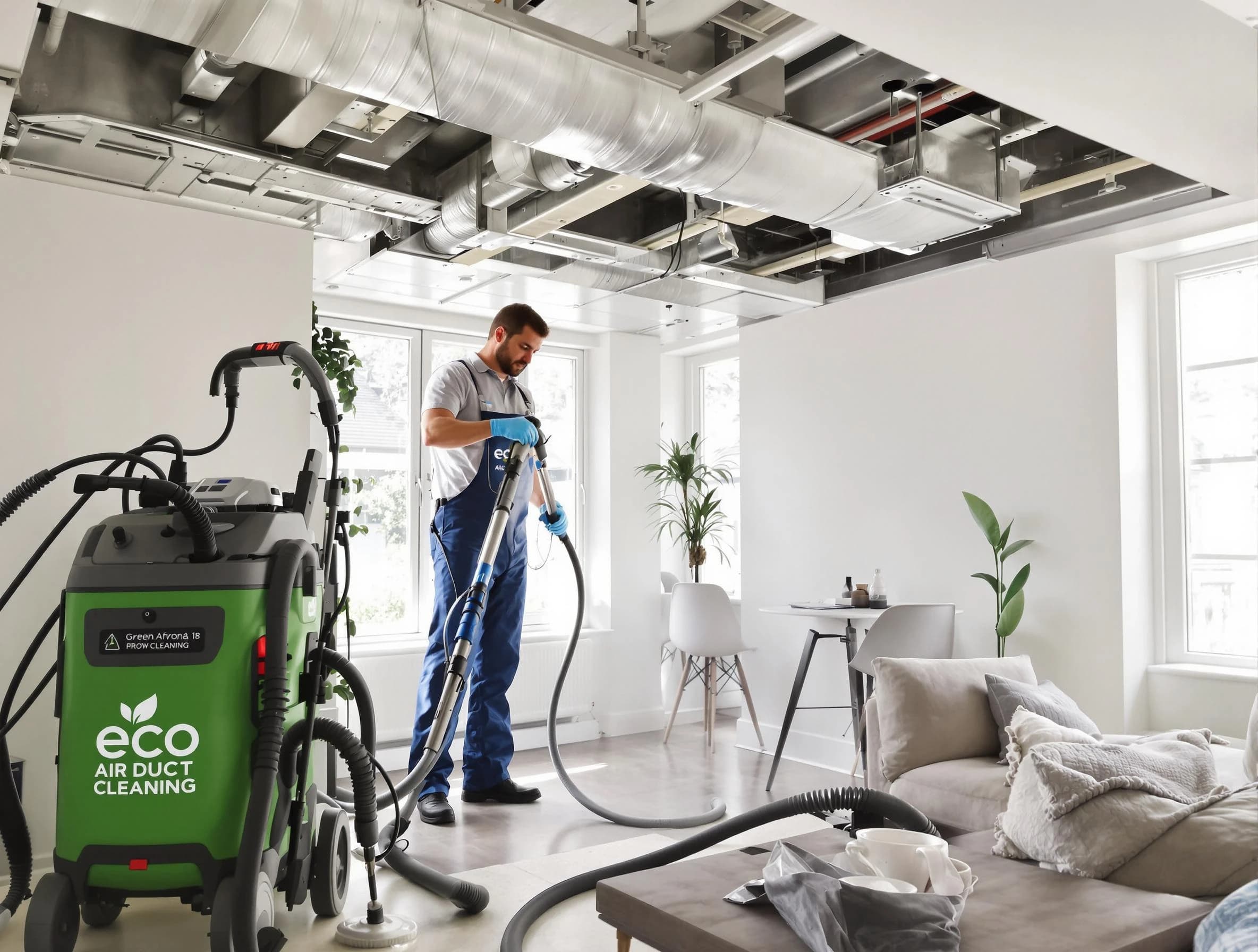 Peachtree City Air Duct Cleaning technician performing eco-friendly duct cleaning using sustainable methods in Peachtree City