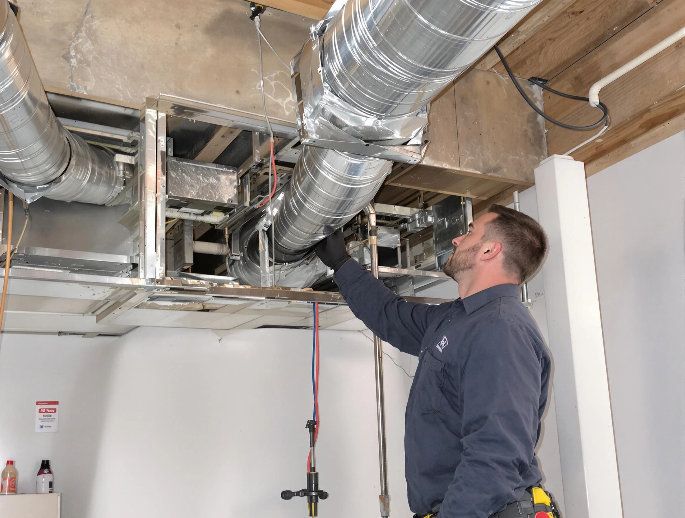 Peachtree City Air Duct Cleaning technician performing professional air duct repair using specialized tools in Peachtree City