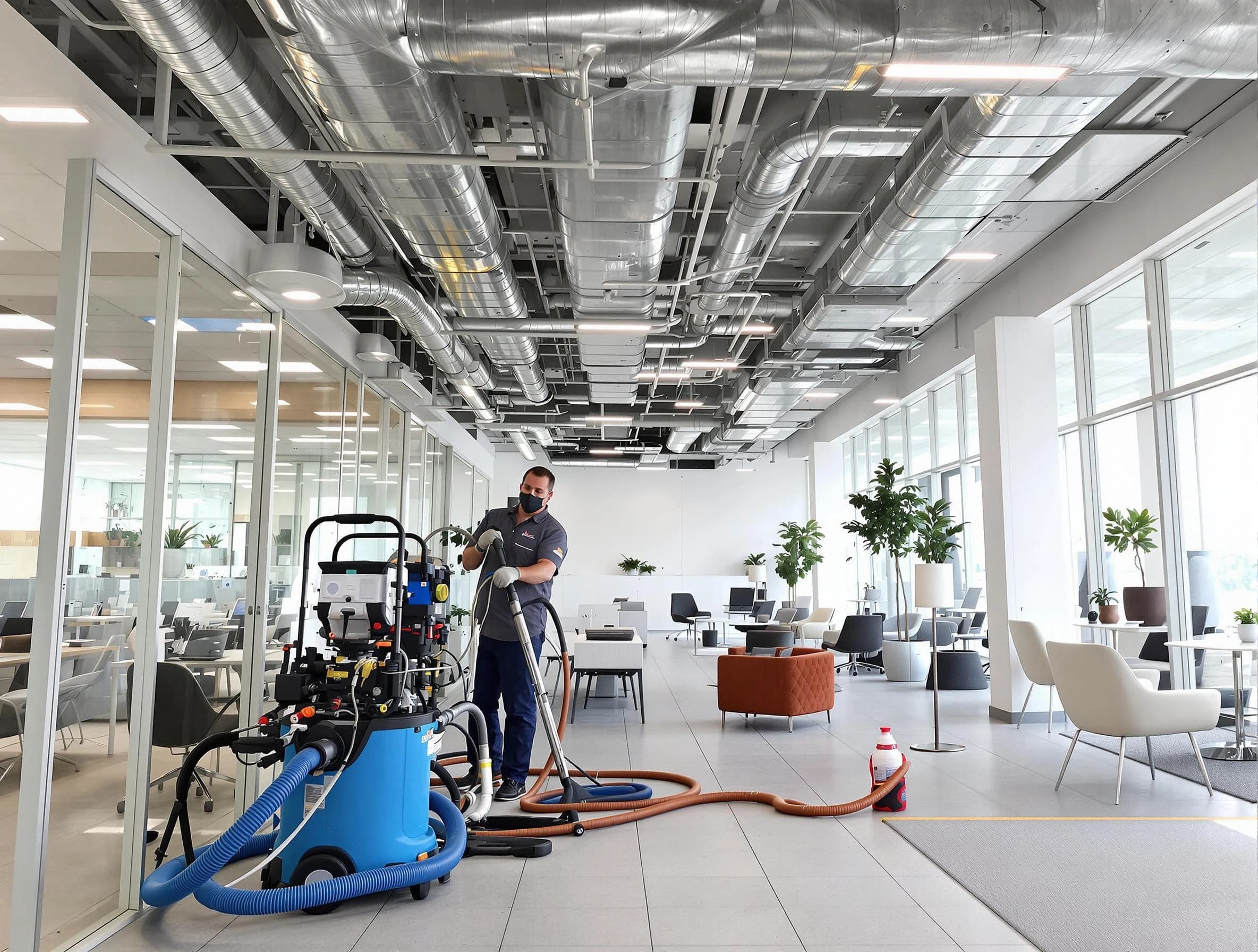 Peachtree City Air Duct Cleaning team conducting comprehensive commercial duct cleaning at a business location in Peachtree City