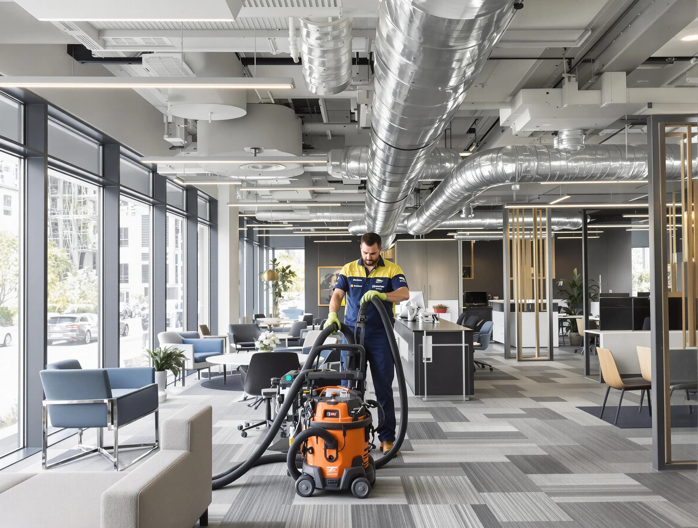 Peachtree City Air Duct Cleaning team performing thorough commercial duct cleaning at a Peachtree City business center